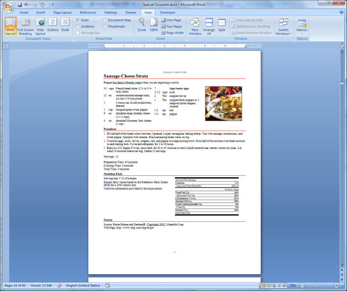 View a publication in Microsoft Word (recipes)