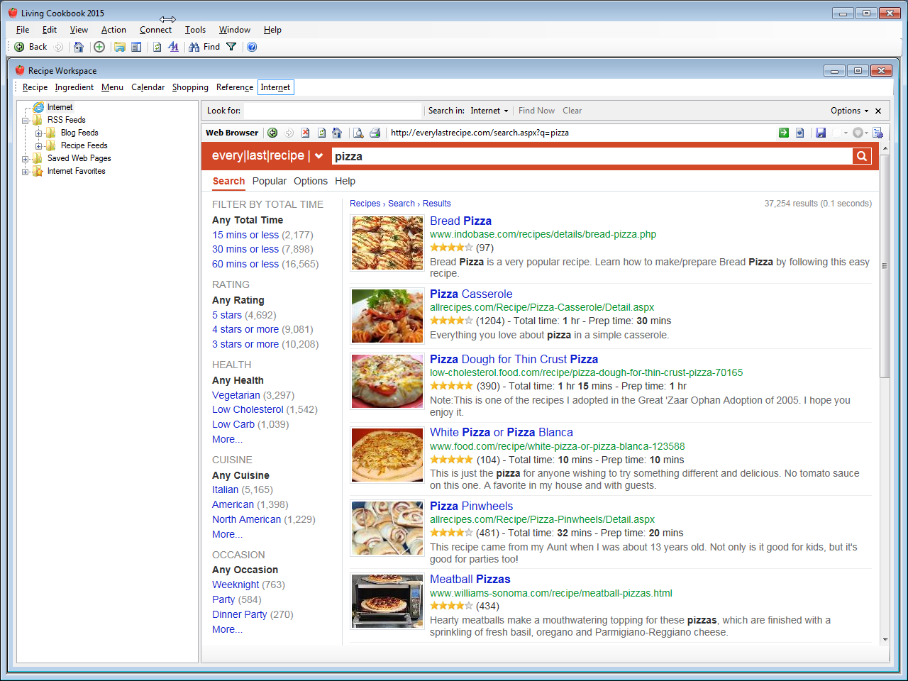 View a web page in Living Cookbook's web browser